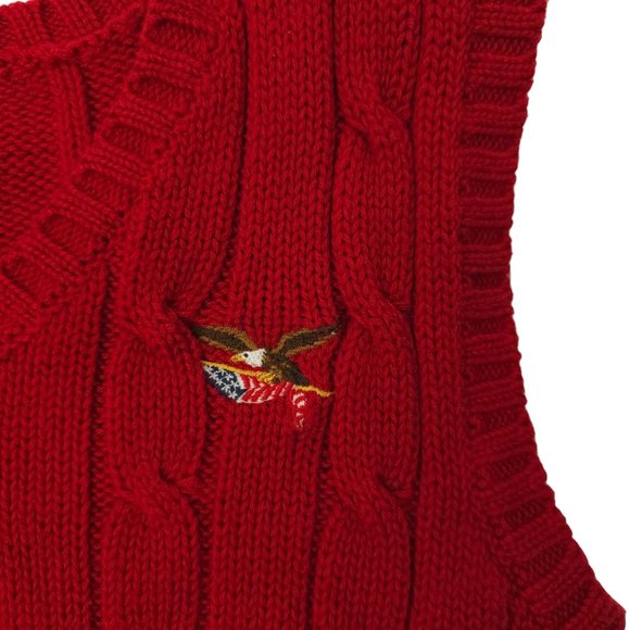 American Living Cable Knit Sweater Vest Boys 4/4T V Neck Pullover Red Eagle Flag - Picture 3 of 11